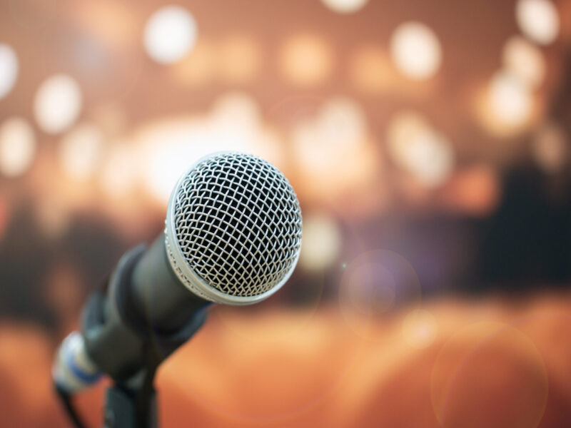 Seminar Conference Concept : Close-up Microphones on abstract bl